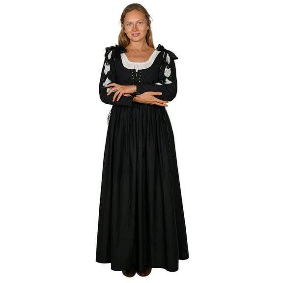 Mythrojan Women Renaissance Cosplay Costume, Medieval Irish Dress for LARP Renfair Gothic Punk Gown, Midevil Full Sleeves Gown Victorian Flaire Gown, Black Large