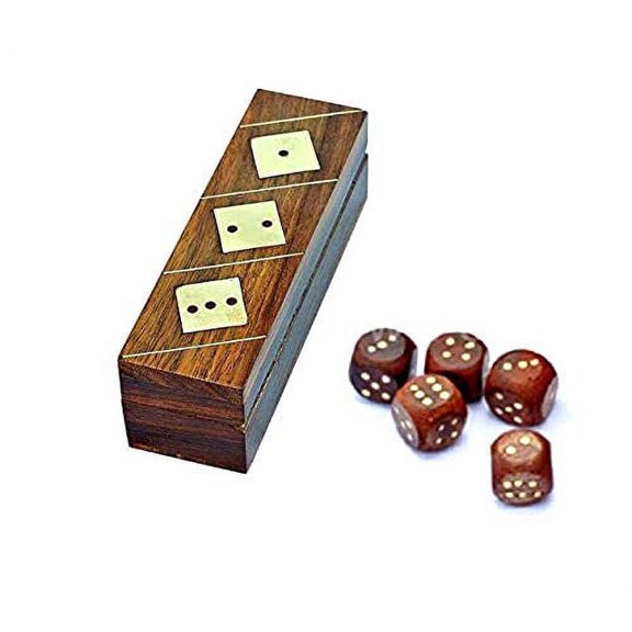 Mythrojan Wooden Dice Box Storage Set of 5 Rectangular Case with Decorative Work - Handmade Arts and Crafts