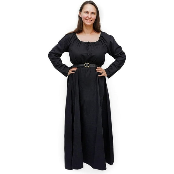 Mythrojan Xth-XVth Century Medieval Dress for LARP SCA Renaissance Fair & Reenactment, Color : Black, Size : XXXL