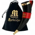 thumbnail image 1 of Mythrojan Viking Drinking Horn Mug with Red Leather Holder & Canvas Bag – 350ml Medieval Ale Cup for Cosplay & Gifts, 1 of 7