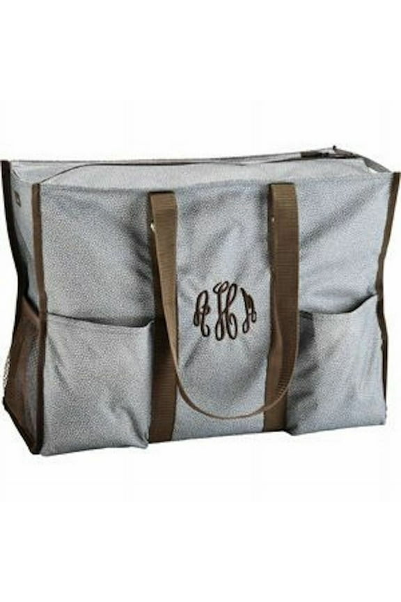 New Super Organizing Zip Top Utility Tote Storage Organizer Beach Laundry Picnic Party Bag 31 Gift In Grey Pin Dots NO EMBROIDERY