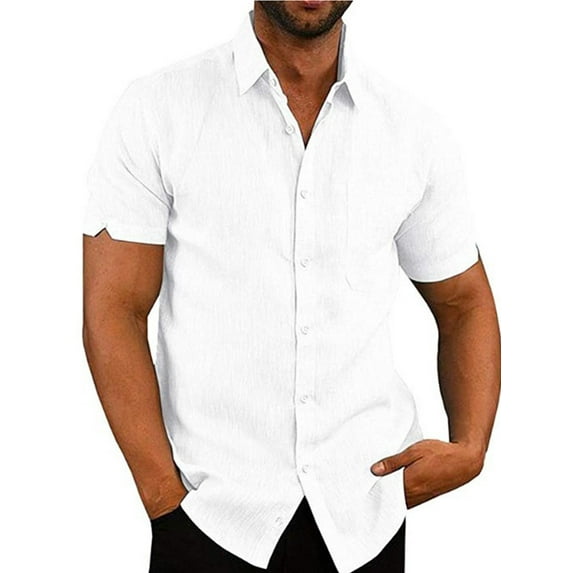 Mytrendy Men Button Down Lapel Neck Short Sleeve Solid Casual Shirt