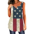 thumbnail image 1 of Mytrendy Women American Flag Print Buttons Hem Tee Sleeveless Round Neck Pleated USA Flag Tank Tops, 1 of 3