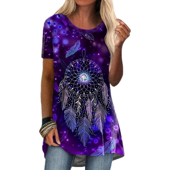 Mytrendy Women Fashion Print Short Sleeve Classic Loose Fit Top T-Shirt Blouse