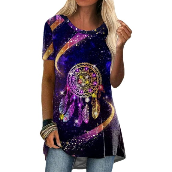 Mytrendy Women Fashion Print Short Sleeve Classic Loose Fit Top T-Shirt Blouse