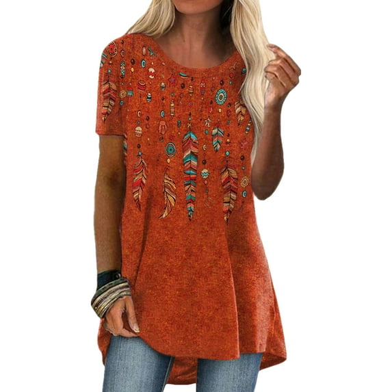 Mytrendy Women Fashion Print Short Sleeve Classic Loose Fit Top T-Shirt Blouse