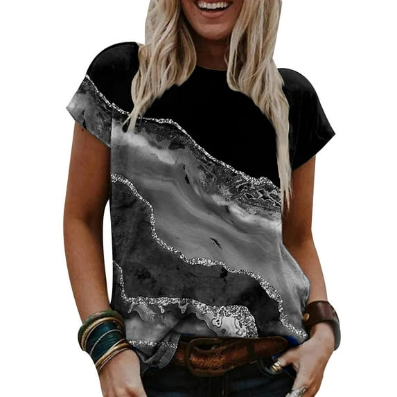 Mytrendy Women Relaxed Fit Round Neck Short Sleeve Printed Casual T-Shirt