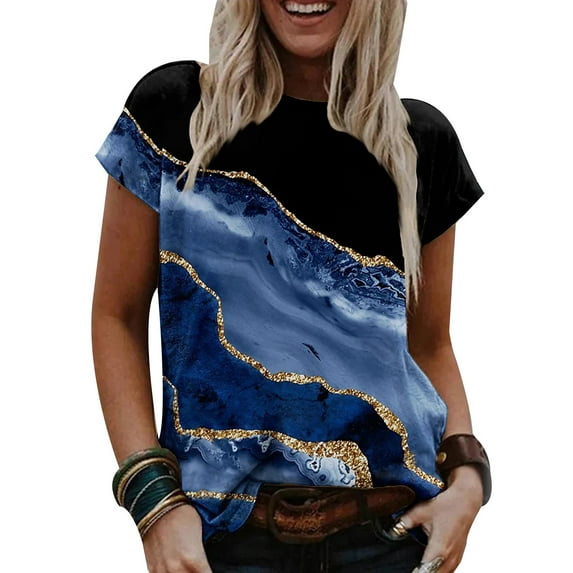 Mytrendy Women Relaxed Fit Round Neck Short Sleeve Printed Casual T-Shirt