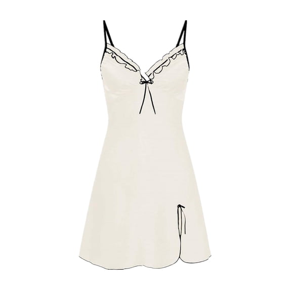 Mytrendy Women Sexy Satin Silk Bowknot Side Slit Sleepwear Slip Lingerie Dress