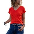 thumbnail image 1 of Mytrendy Women Solid Color V-Neck Short Sleeve Basic Street Tops, 1 of 3