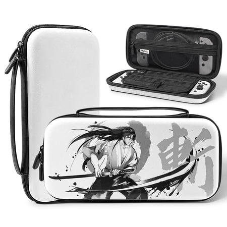 Mytrix Black Samurai Carrying Case for Nintendo Switch, Portable Hard Shell Pouch Travel Storage Bag for Switch Console, with 11 Game Card Slots & Accessory Pocket, Shoulder Strap Included