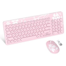 Mytrix Cherry Pink Wireless Mouse And Keyboard Slim Combo, 2.4G USB Ergonomic Keyboard Mouse Set, Retro Type-Writer Keys and Silent Numeric Keypad for Computer, Laptop, Desktops, Pc, Mac