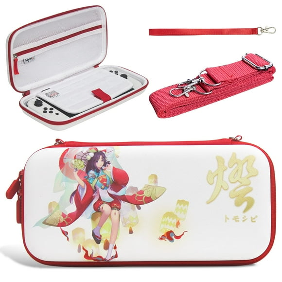 Mytrix Red Original Touro Carrying Case for Nintendo Switch, Portable Hard Shell Pouch Travel Storage Bag for Switch Console, with 12 Game Card Slots & Accessory Pocket, Shoulder Strap Included
