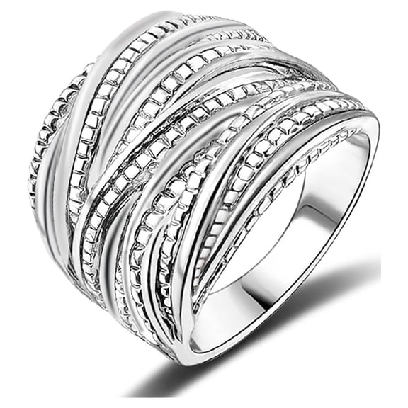 Mytys Intertwined Crossover Statement Ring, Wide Band Fashion Ring for Women Men, Silver Plated Large Costume Jewelry Rings