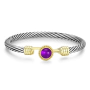 Mytys Cable Twist Bangle Bracelet for Women - Two-Tone Stackable Cuff with Purple Stone, Mixed Metal Gold Silver Designer Inspired Jewelry