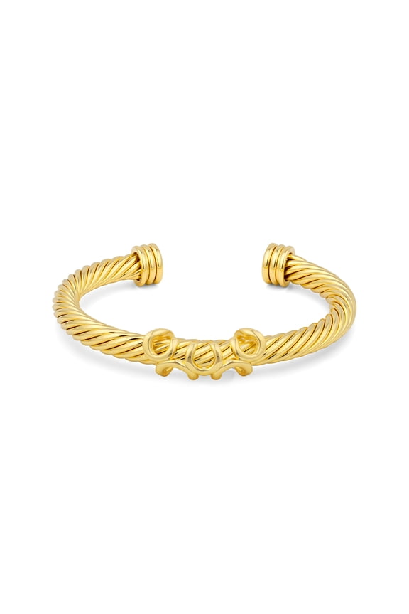 Cable Twist Cuff Bracelet for Women - Gold Tone Rope Bangle with Center Knot Detail, Adjustable Open Cuff Statement Bangle