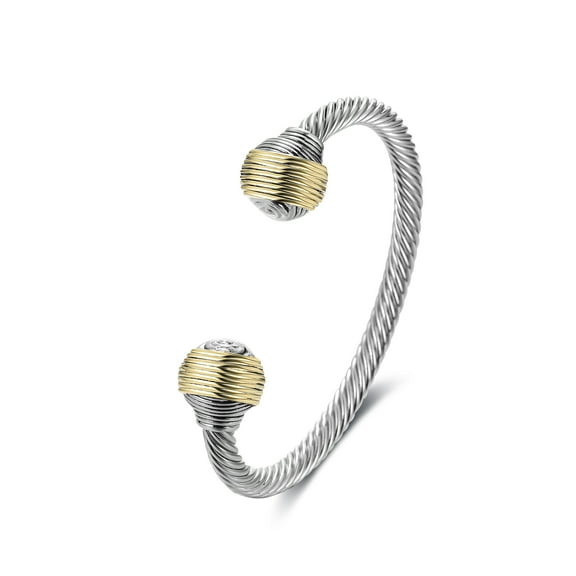 Mytys Cable Wire Cuff Bangles Retro Antique Bracelet Christmas Gift Bangle for Women