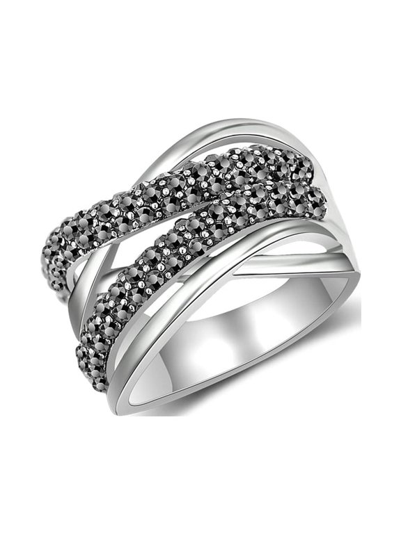 Crossover Statement Rings for Women 14k Band Ring Black Marcasite Wide Chunky Twist Rings