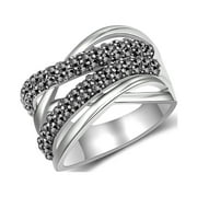 Mytys Crossover Statement Rings for Women 14k Gold Band Ring Black Marcasite Wide Chunky Twist Rings