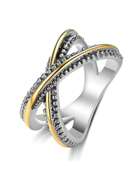 Gold and Silver Cross Rings for Women Vintage Design Twisted Cable Wire Statement Ring Jewelry Gift