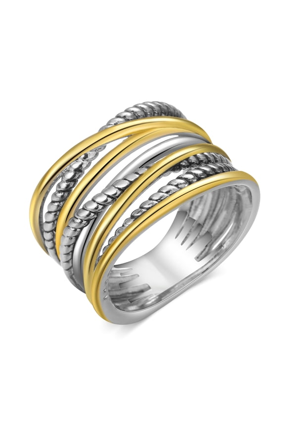 Gold and Silver Statement Rings for Women - Cable Wire Intertwined Design Two Tone Rings Size 9