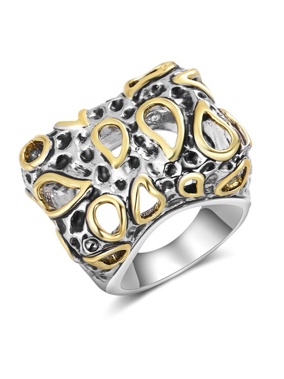 Gold and Silver Statement Rings for Women Hollowed Waterdrop Vintage Band Ring Gift