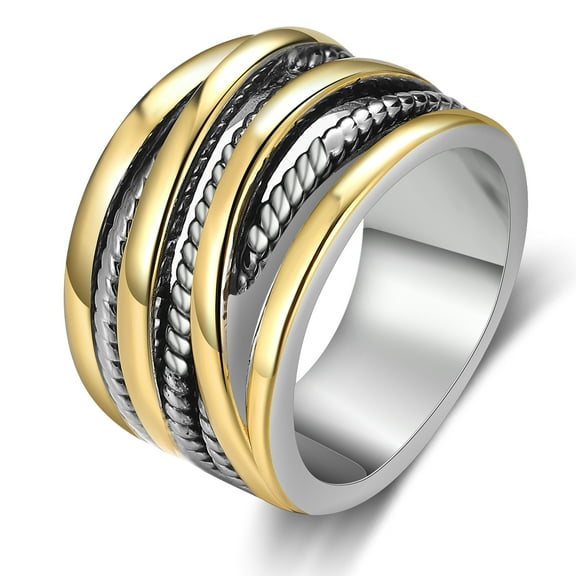 Mytys Gold and Silver Statement Rings for Women Vintage Design 18K Gold Plated Band Ring Jewelry Gift