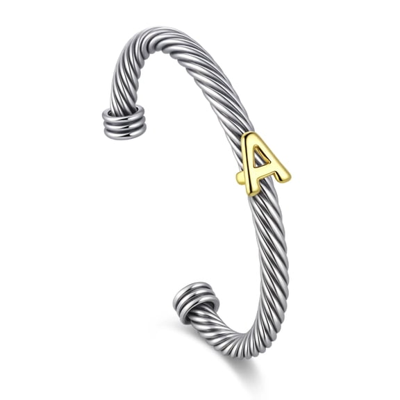 Mytys Initial Personalized DIY A-Z Letter Cable Cuff Jewelry - 2-Tone Open Bangle, Braided Bracelets, Letter Link Bracelet, Accessories for Women, Personalized Gift for Mother