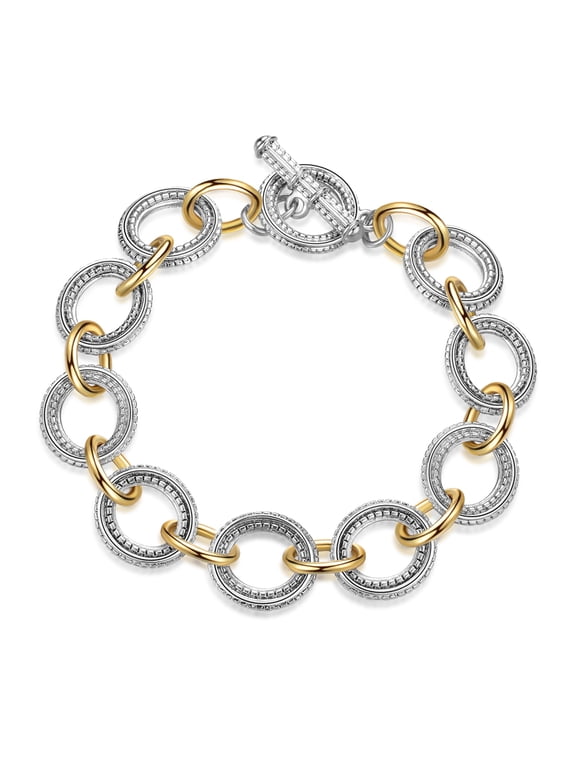 Link Bracelet Two tone Circles Chain Silver and Gold Wire Cable Bangle Designer Inspired Bracelets for Women