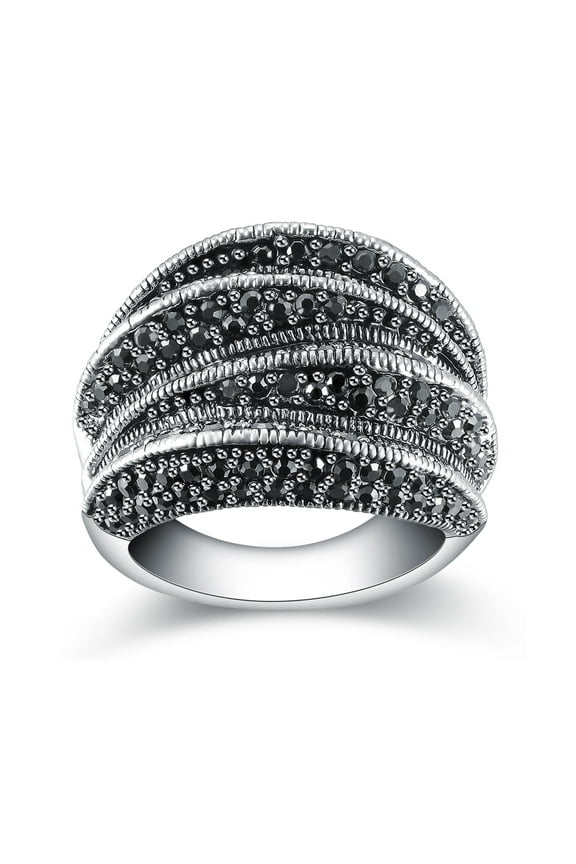 Marcasite Rings for Women Retro Black Onyx Cocktail Ring Big Rings for Women