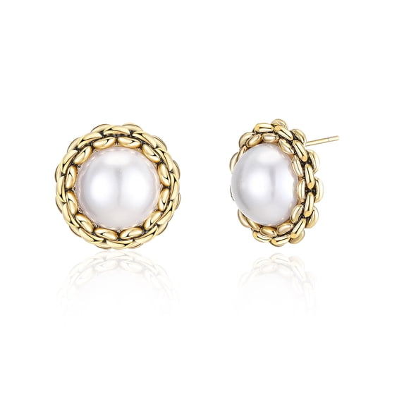 Mytys Pearl Stud Earrings Gold Dangle Faux Pearl Earring Jewelry Gifts for Women