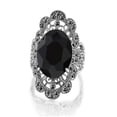 thumbnail image 1 of Mytys Retro Vintage Cocktail Statement Ring Black Marcasite and Crystal Rings for Women Antique Silver Plated Big Black Onyx Stone Ring, 1 of 6
