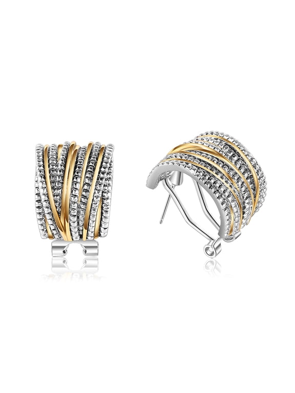 Two Tone Gold and Rose Gold Earrings for Women, Two Tone Twisted Textured Curved Hoop Statement Fashion Costume Jewelry
