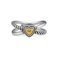 thumbnail image 1 of Mytys Two-Tone Twisted Cable Heart Ring - Gold Silver Mixed Metal Crossover Band with Carved Heart Center Statement Ring Size 7, 1 of 5