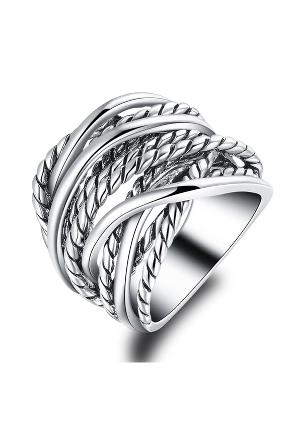 Vintage Silver Rose Gold Cable Statement Rings for Women Wire Intertwined Design Band Ring for Women Men Silver Plated 20mm Wide