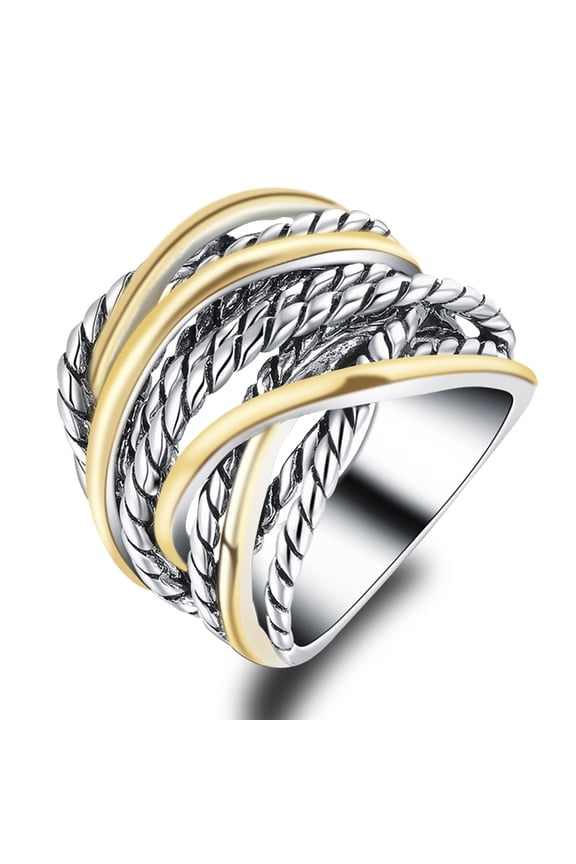 Vintage Silver Rose Gold Cable Statement Rings for Women Wire Intertwined Design Band Ring for Women Men Silver Plated 20mm Wide