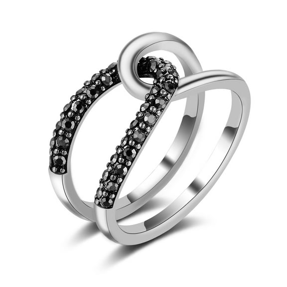 Mytys Vintage Wide Ring Classic Black Marcasite Crystal Rows Statement Silver Chunky Rings