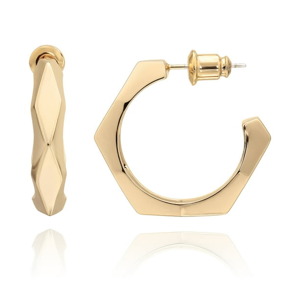 Mytys Women Hoop Earrings 14K Gold Plated 925 Sterling Silver Post Classic Round Huggie Earring