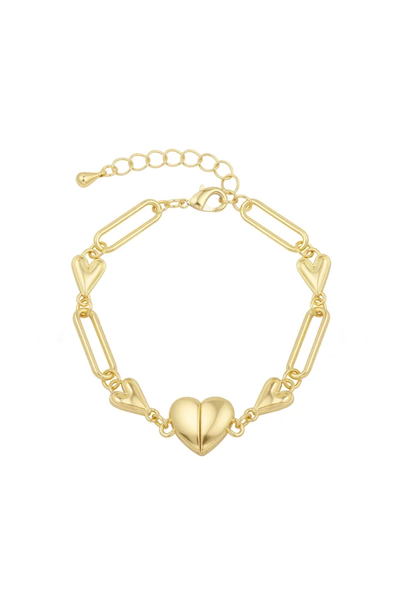Women's Copper Gold-Plated Magnetic Heart Paperclip Chain Jewelry Set, Necklace & Bracelet 2Pcs Set, Not Easy Fade Anti-Allergy Elegant Love Themed Daily Gift Set