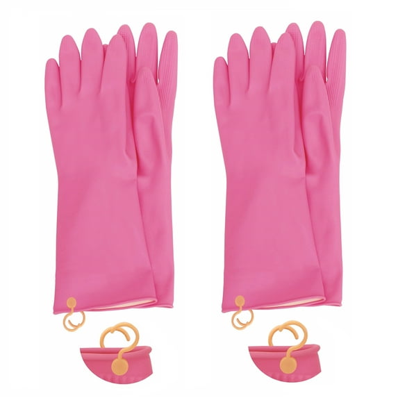 Myungjin (2 Pairs) Reusable Waterproof Household Dishwashing Non-Slip Cleaning Rubber Gloves with Hang-Dry Hook ((Small))