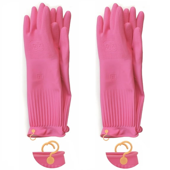 Myungjin (2 Pairs) Reusable Waterproof Household Dishwashing Non-Slip Cleaning Rubber Gloves with Hang-Dry Hook ((X-Large))