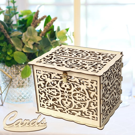 Myvepuop Home Textile Storage Wedding Card Box with Lock Diy Money Wooden Gift Boxes for Birthday Party,1 Wooden Card Case