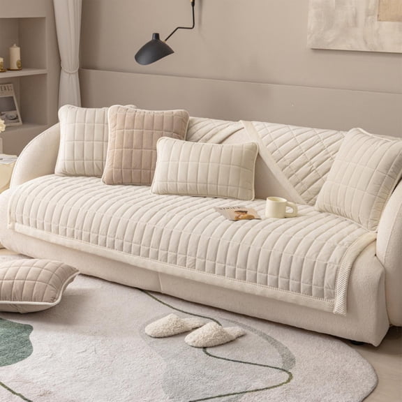 Myvepuop Sofa Cover Sofa Cover Sofa Cover Combination Plaid Quilted Faux Leather Sofa Cover Soft Anti Slip Combination Sofa Cover (Coffee 28X82 Inch/70X210 Cm),1X Sofa Cushion