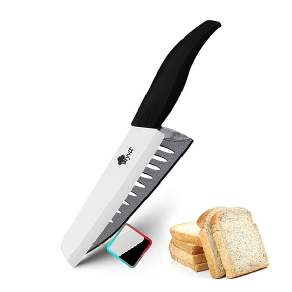 Serrated Bread Knife 6-inch Sharp Ceramic Kitchen Knife for Sourdough Homemade Bread，Rustproof Ceramic Blade with Cover