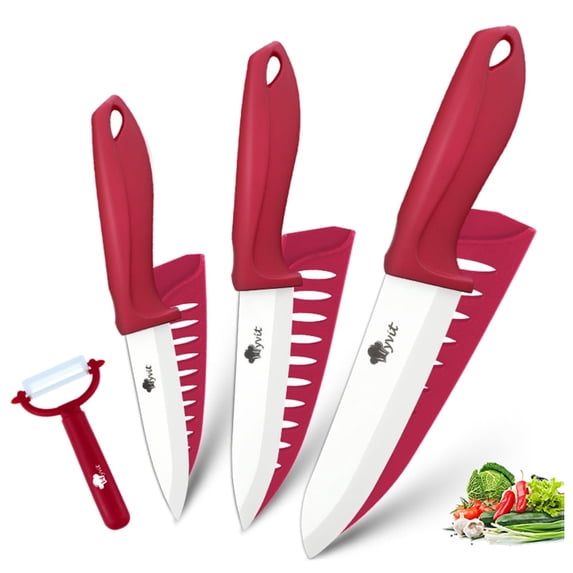 Myvit Ceramic Knife 3-Piece Sharp 5" Utility Knife Kitchen Knives with Peeler and 4" Fruit Knife 3" Paring Knife Rustproof