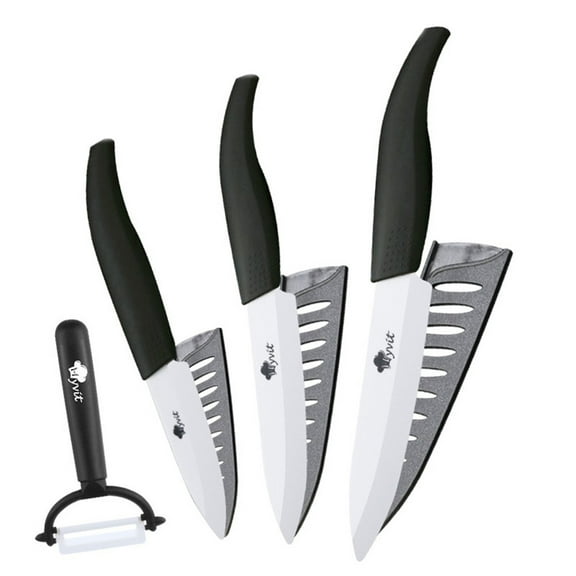 Myvit Ceramic Knife Set of Kitchen 5" Utility Knife, 4" Fruit Knife, 3" Paring Knife and Peeler Sharp Vegetable Slicing Cutter Cooking Tools