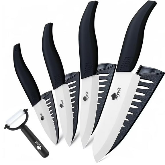 Myvit Ceramic Knife Set for Kitchen Knives,All in One Knives with 6" Chef Knife,5" Utility Knife, 4" Fruit Knife, 3" Paring Knife and a Peeler