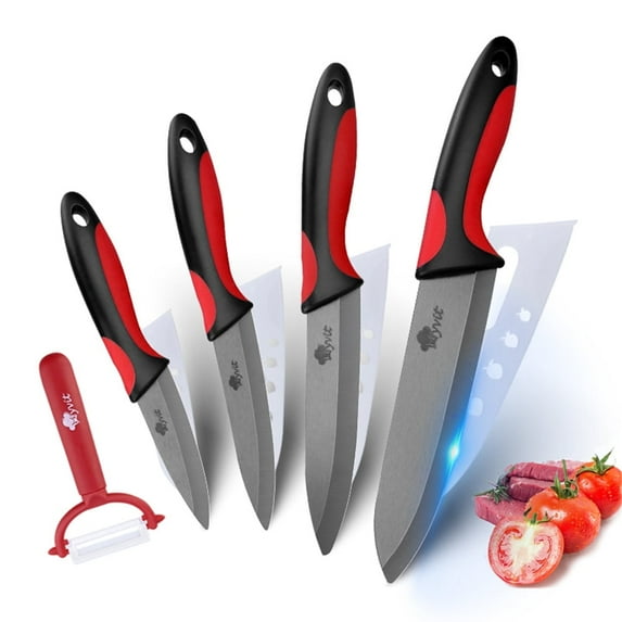 Myvit Ceramic Knives Set Sharp Paring Knives with Cover,3" ,4" ,5", 6" Fruit Lettuce Slicing Knife with Peeler