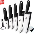 thumbnail image 1 of MYVIT Ceramic Knife Set for Kitchen, 11 Piece Fruit Cutting Knife Sharp Black Paring Knife with Blade Guards and Gift Box,3" 4" 5" Paring,6" Chef & 6" Serrated Bread Knife,Dishwasher Safe, 1 of 9