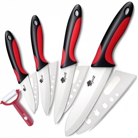MYVIT Ceramic Knife Set Kitchen 4-Pack Paring Knife with Cover Chefs Fruit Vegetable Cutting Knife for Boneless Meat